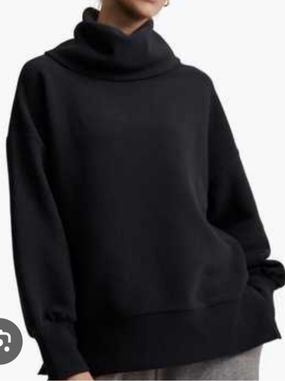 Evereve Black Turtleneck Pullover Sweatshirt XS Oversized Cowl Neck Fleece
